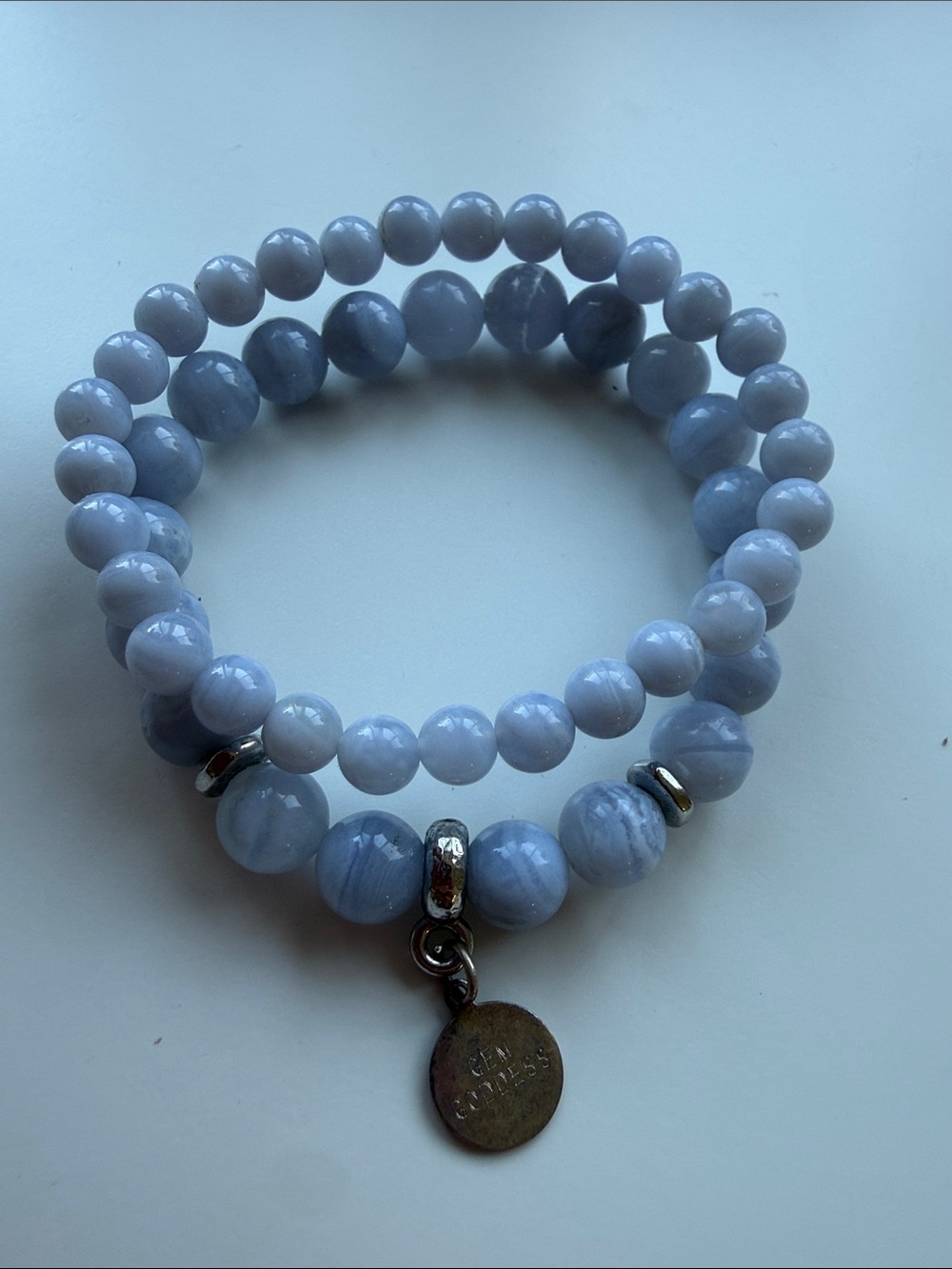 Blue Lace Agate Beaded Stretch Bracelet Set - Unbranded